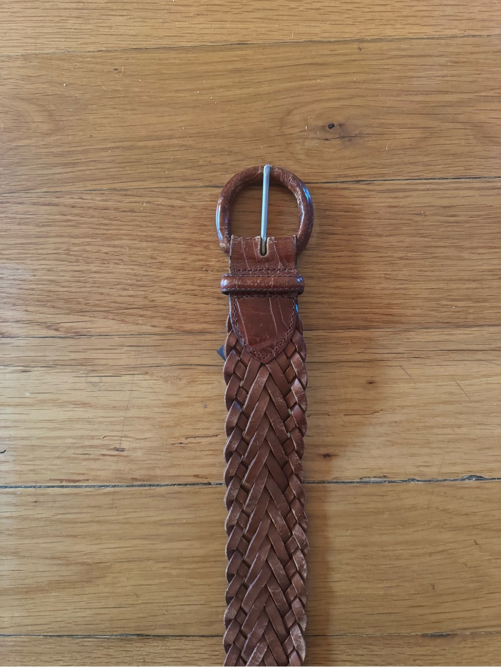Brighton Woven Leather Belt in Brown with Round Buckle